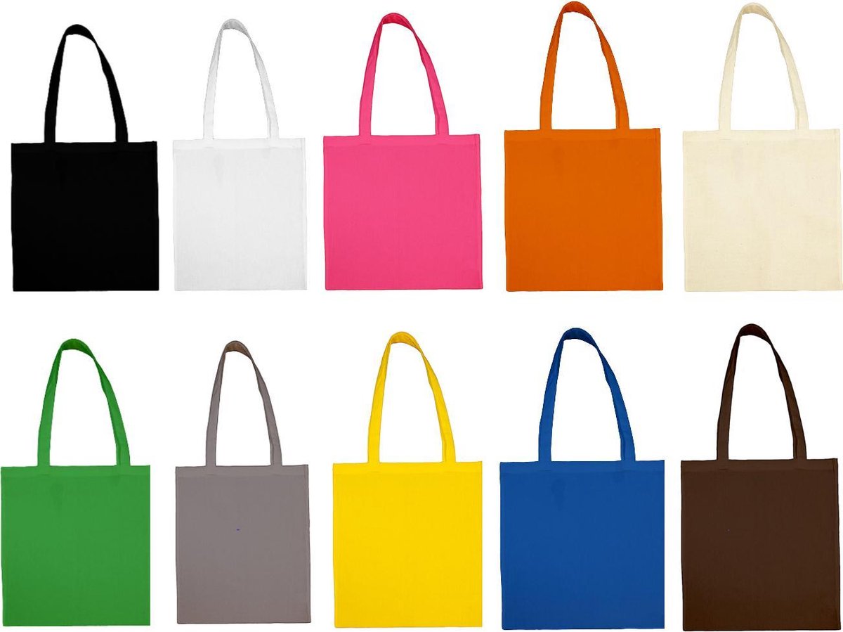 5 Katoenen tasjes mix 38x42cm lange hengels