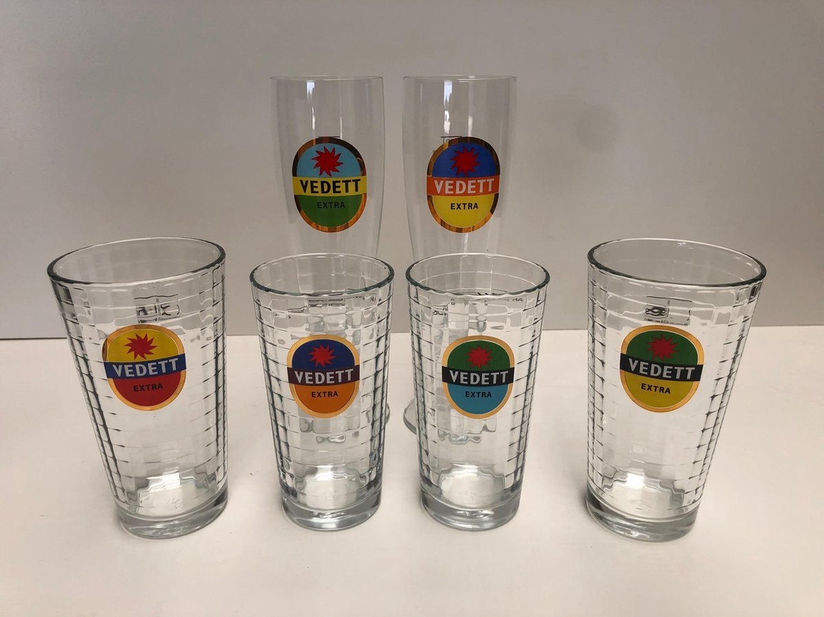 6x Vedett (2x 33cl voetglas + 2x 30cl & 2x 25cl vaasglas) bierglas bierglazen bier glas glazen