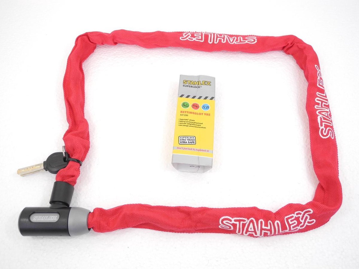 Stahlex Ø5mm / 120cm kettingslot fietsslot | 635g ideaal gewicht voor een fietser | zeer goede kwaliteit | rood