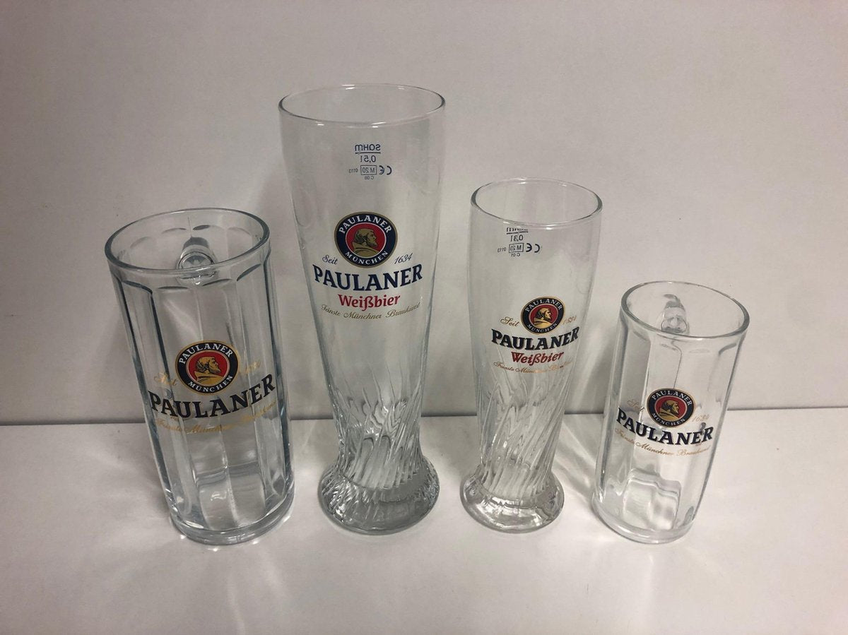 Paulaner bierglazen assorti set 4 stuks 25 tot 50cl bierglas bokaal en pullen