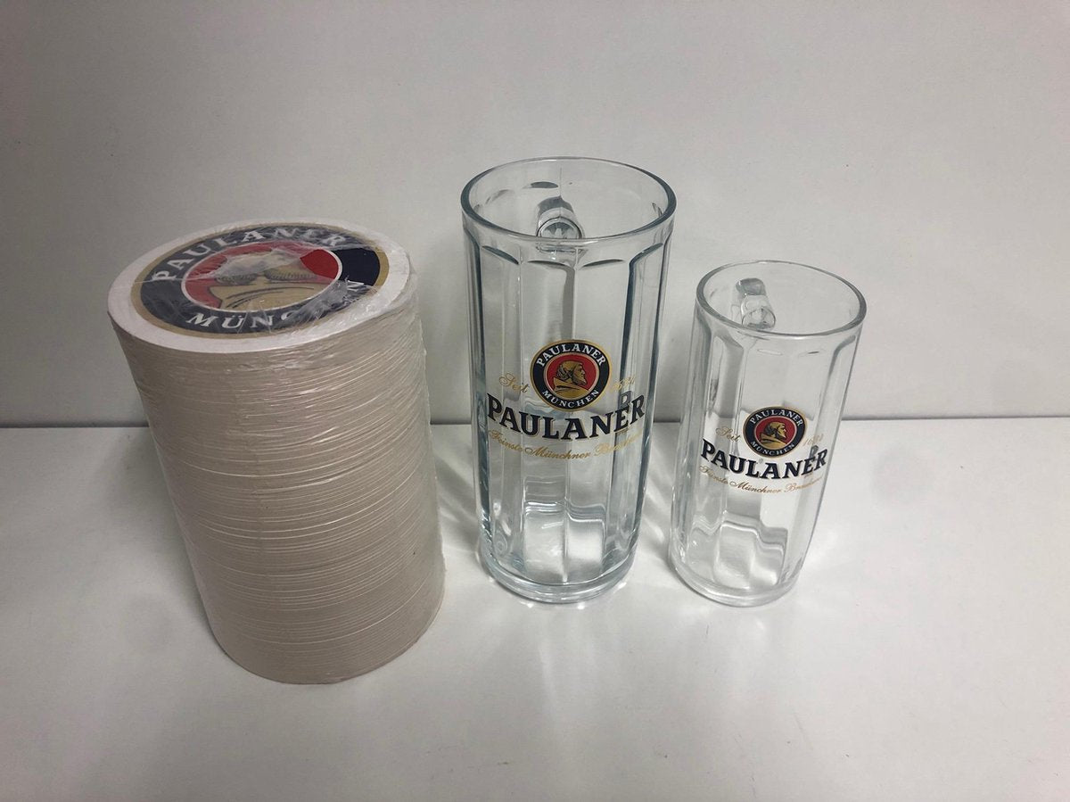 Paulaner bierpul bierpullen set 2 stuks 25 & 50cl pullen met rol viltjes