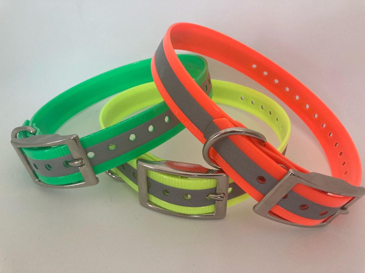 Halsband BioThane GOLD REFLECTEREND - ORANJE - 600mmX25mm - dubbele gesp