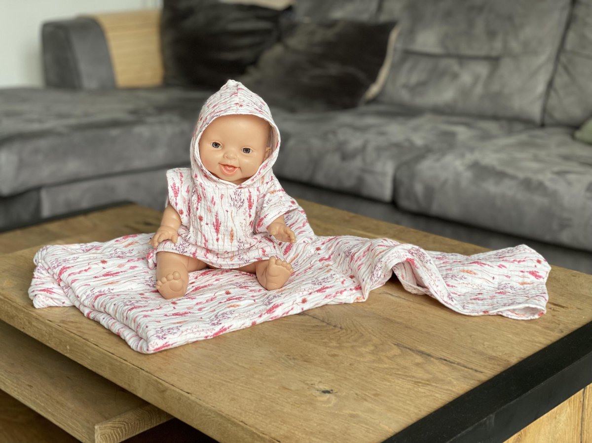 Poppenponcho - hydrofiel - poppenjurk voor pop 34 cm