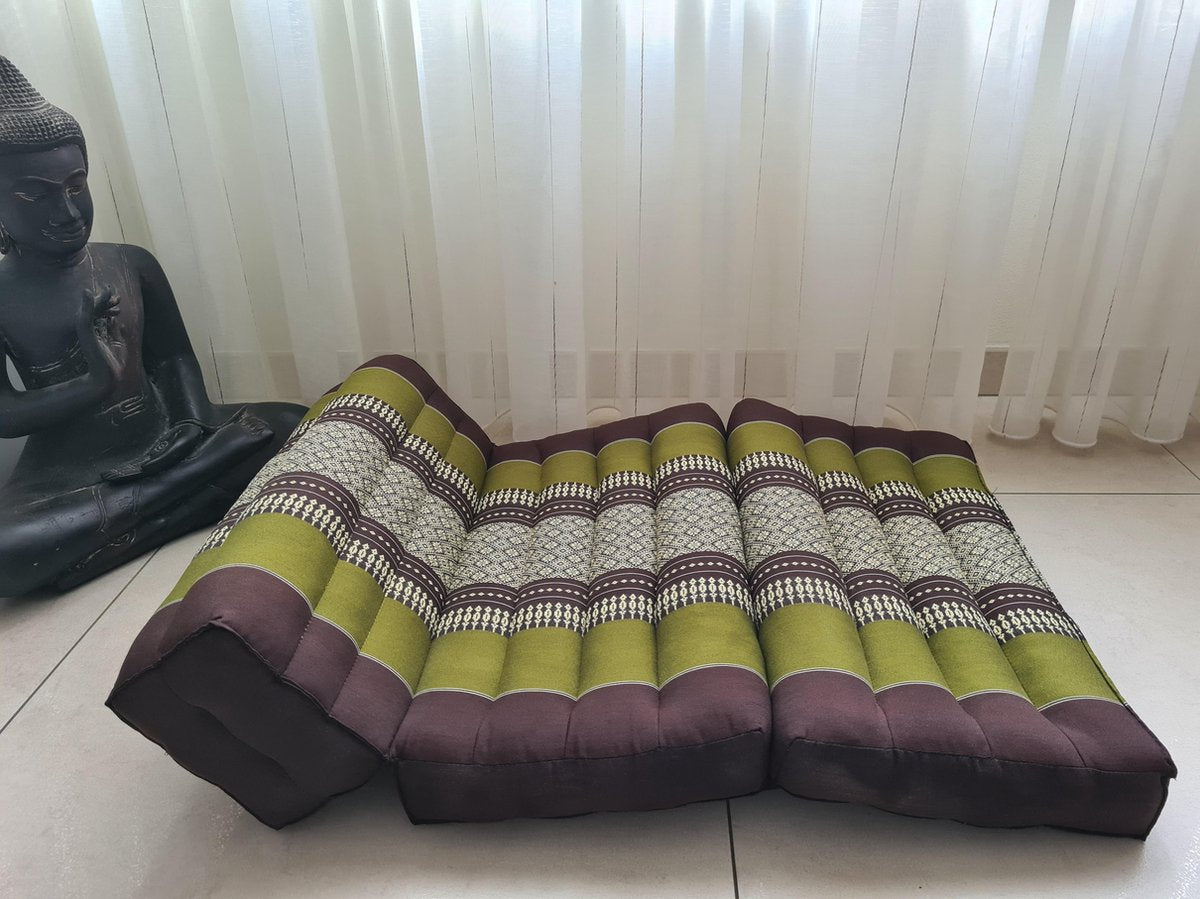 Yoga meditatie kussen mat - Yoga kussen opvouwbaar – Steunkussen – Meditatie kussen opvouwbaar - Kapok – Yogamat opvouwbaar – 70x50 cm - Groen/Bruin