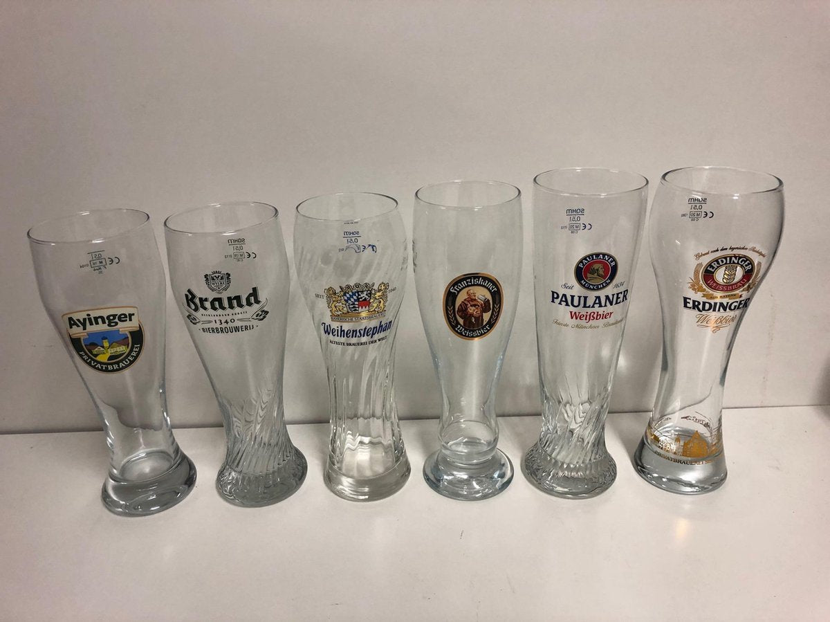 weizen bierglas 6x 50cl verschillende bierglazen weihenstephaner erdinger ayinger brand franziskaner paulaner bier glas glazen weissbier