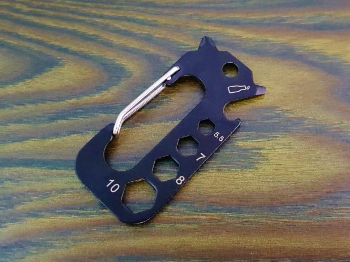Sleutelhanger Multitool - 8 in 1 - Fietsreparatie set - Karabijnhaak - Survival tool - Zwart