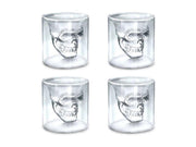 Aretica Shot glaasjes Skull gift set van 4 - Inhoud 25ml - Ø 4.7cm - Schedel shot glaasjes set van 4 - Glazen glaasjes met doodshoofd - Transparant - Borrelglas - Drankspel