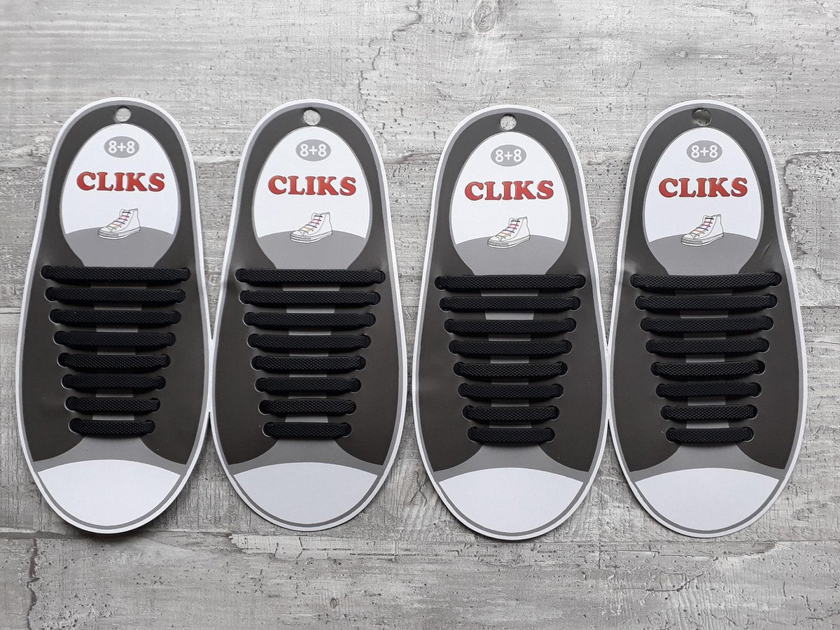 2 stuks CLIKS elastische veters zwart - kids - volwassenen