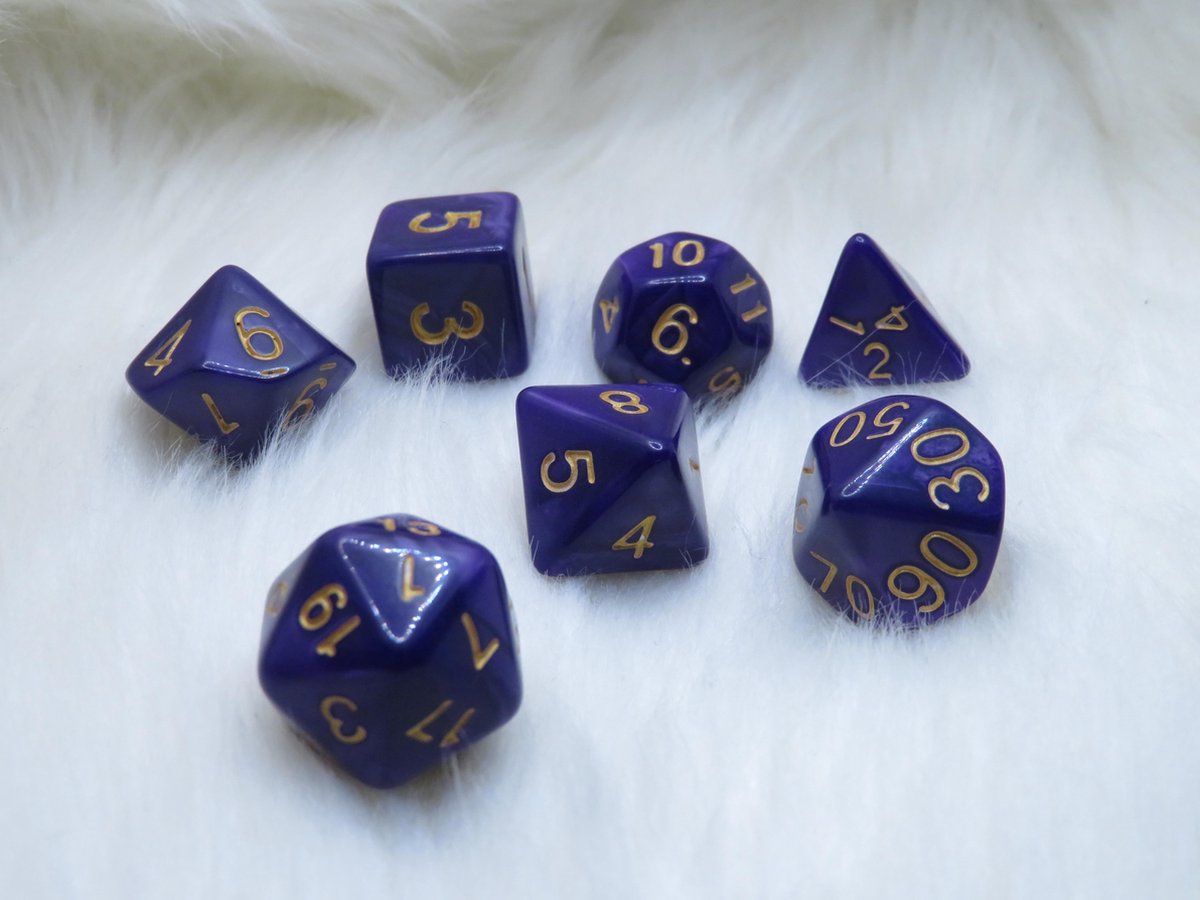 Polyset Dice | Dobbelstenen - Set Van 7 Stuks - Paars Marmer Parelmoer Goud | Voor D&D en Andere Rollenspellen | Plastic Dobbelstenen Set voor Dungeons and Dragons | Polyhedral Dice Set