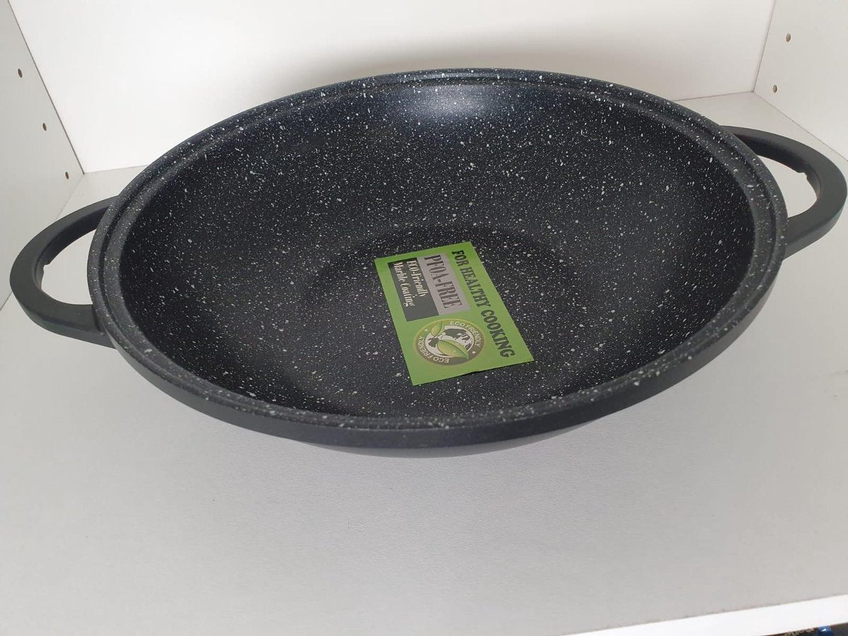 Wok pan (28cm) met marmeren anti-aanbaklaag (Eco friendly)
