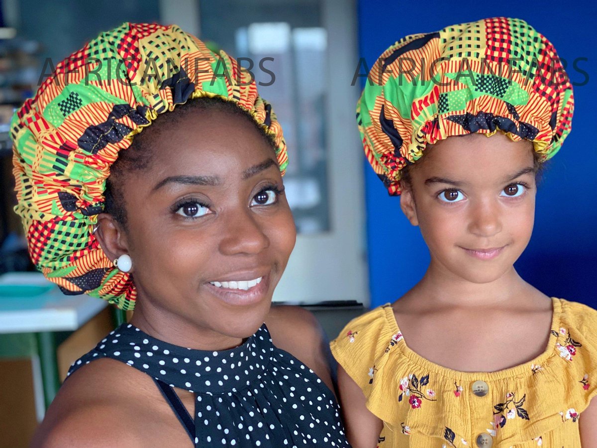 Afabs® Afrikaanse Kente Print Slaapmuts (Moeder + Dochter / Mommy & Me) Satijnen Hair Bonnet
