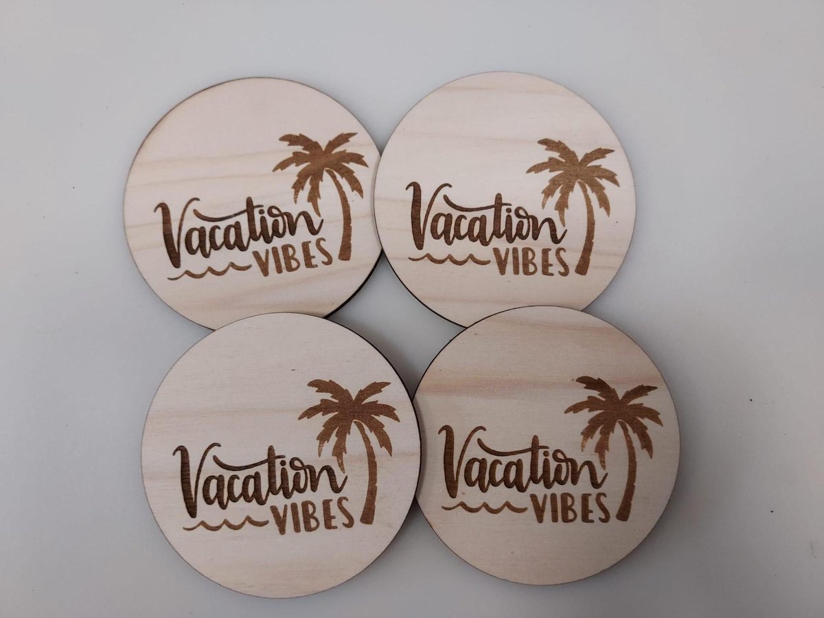 Houten onderzetters voor glazen - vacation vibes - onderzetters voor glazen - hout - camping life - zomer - genieten