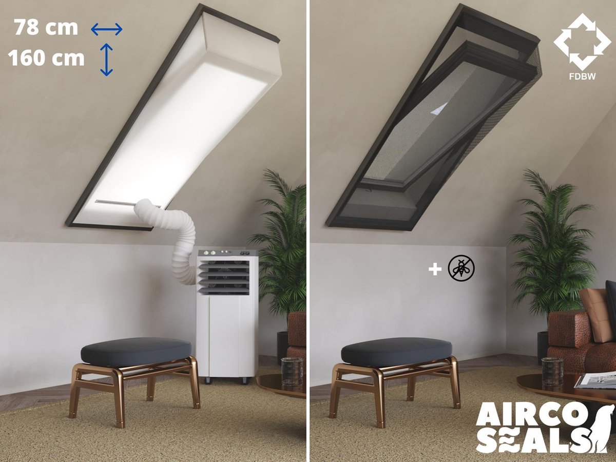 Raamafdichtingskit Mobiele Airco - Met Hor – 78 x 160 cm Velux MK10 | Fakro/Optilight 13 - Dakraam - Airco Slang Afsluiten – Velux Tuimelvenster Oplossing - Dakraam Afdichting