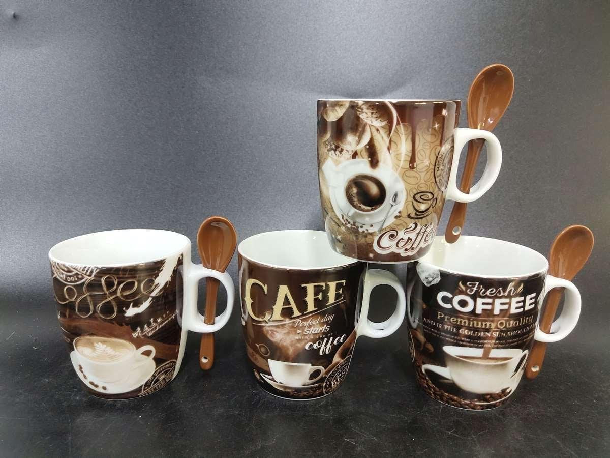 YILTEX – Koffiebekers – Koffiekopjes - Mokken – Set Van 4st – Met Lepels - Porselein – 240ml