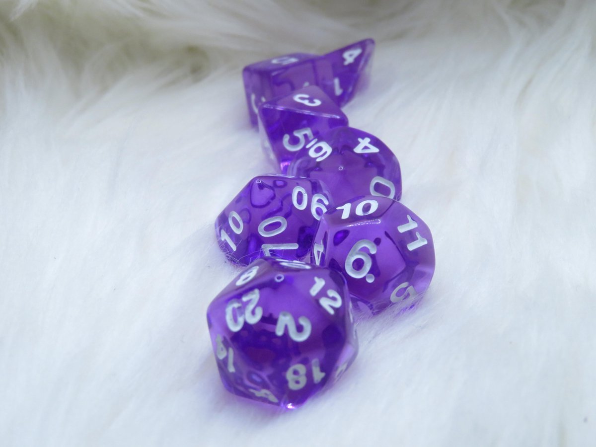Polyset Dice | Dobbelstenen - Set Van 7 Stuks - Paars Doorzichtig Transparant| Voor D&D en Andere Rollenspellen | Plastic Dobbelstenen Set voor Dungeons and Dragons | Polyhedral Dice Set