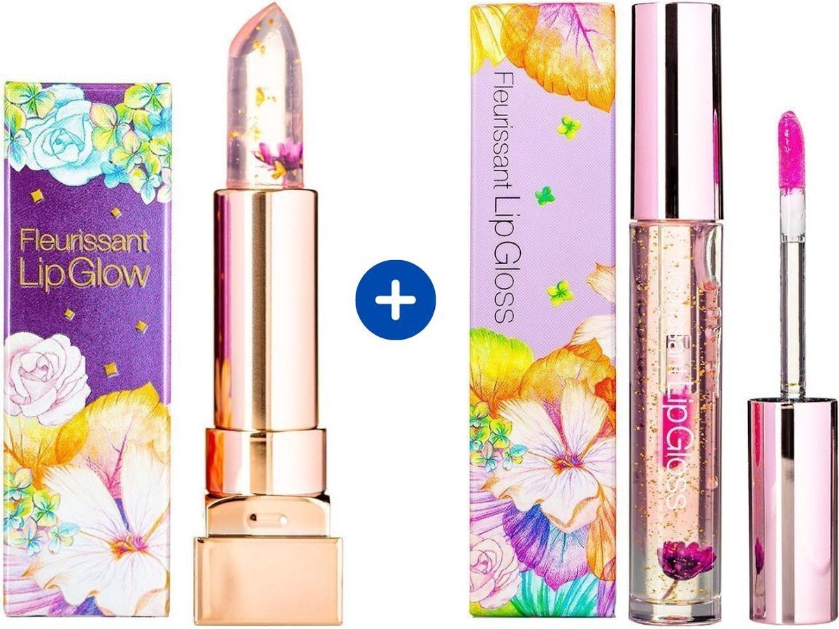 Glamfox Fleurissant Witch Flower Lipstick + Lipgloss Set - Lip Plumper Met 24 Karaat Goudschilfers en Echte Bloem