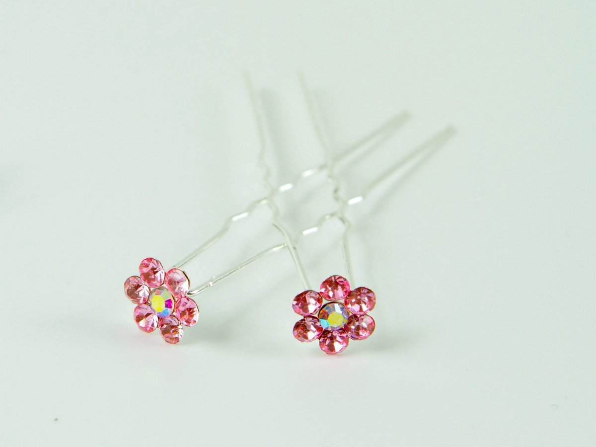 Haarpinnen bloem roze met strass rozet