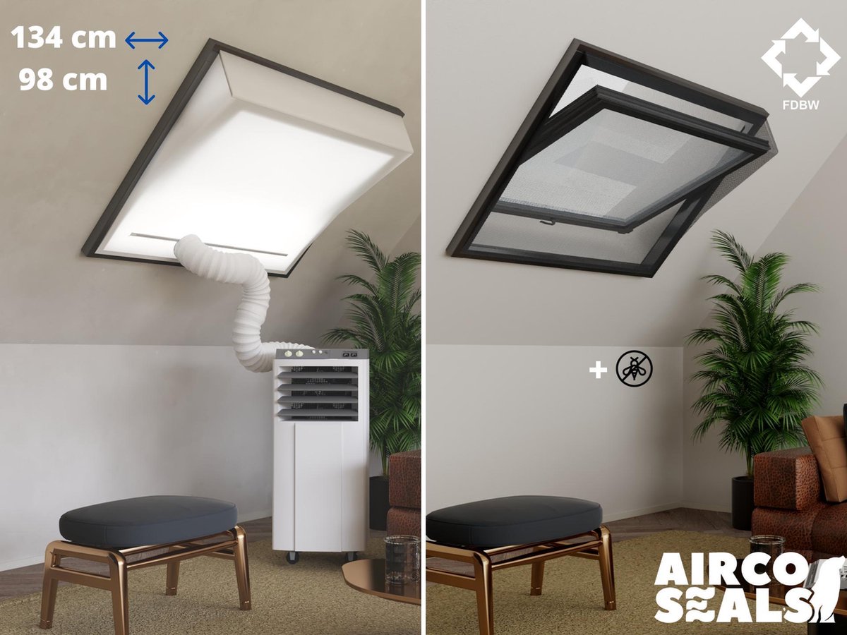 Raamafdichtingskit Mobiele Airco - Met Hor – 134 x 98  cm Velux UK04 | Fakro/Optilight 12 | Roto 13/09 - Airco Slang Afsluiten - Velux Tuimelvenster Oplossing - Dakraam Afdichting