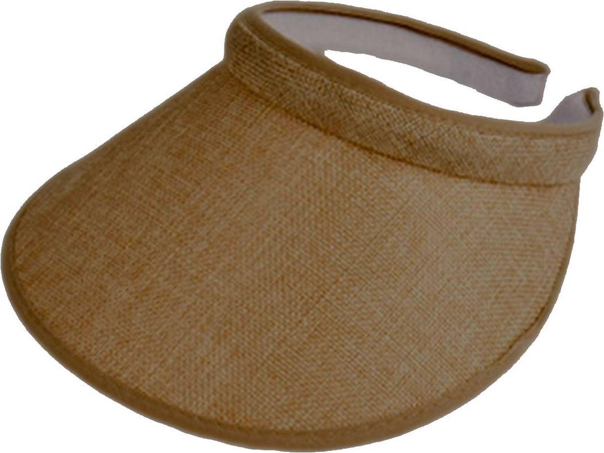 Klem zonneklep zonnepet met brede rand kleur donkergeel camel bruin maat one size