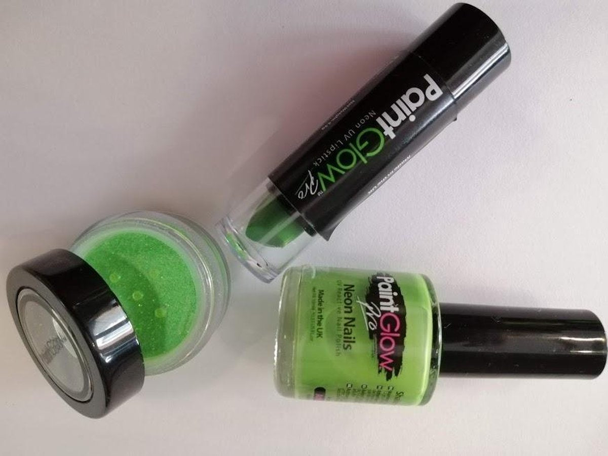 Set fluo neon groene schmink: glitter