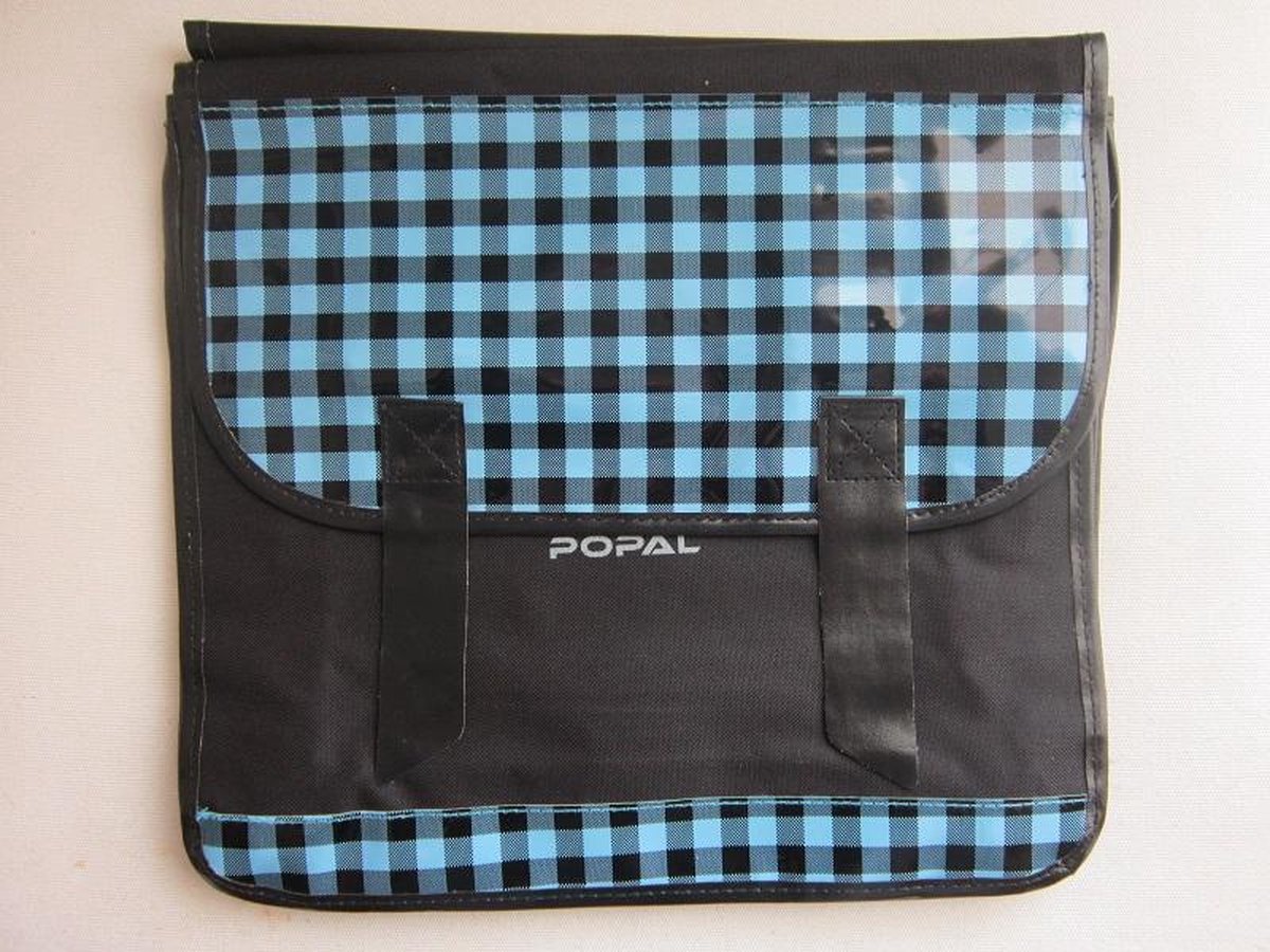 FIETSTAS DUBBEL POPAL Trendy dubbele fietstas van Popal. In ruit zwart/blauw