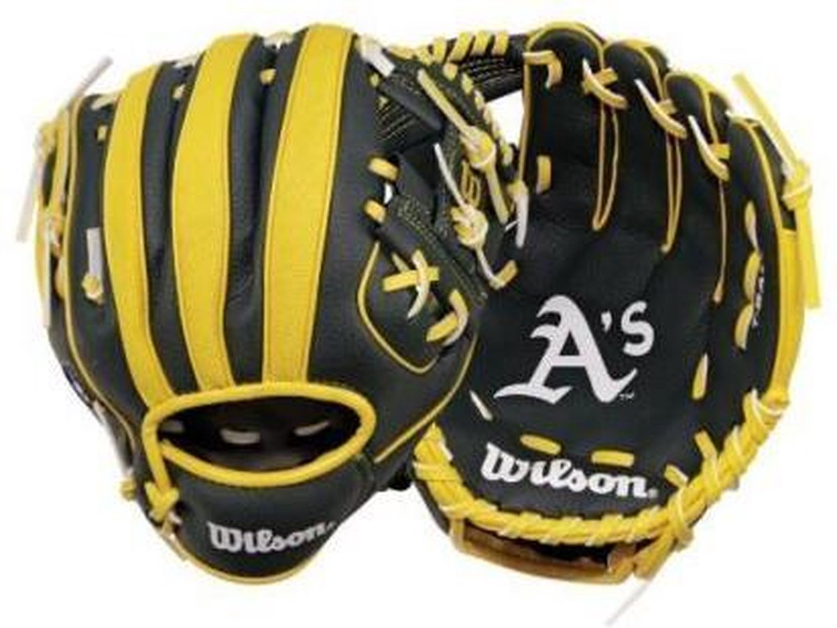 Wilson WTA02RB16 Jeugd Honkbalhanschoen 10 Inch MLB Team Athletics - Linkshandig vangen
