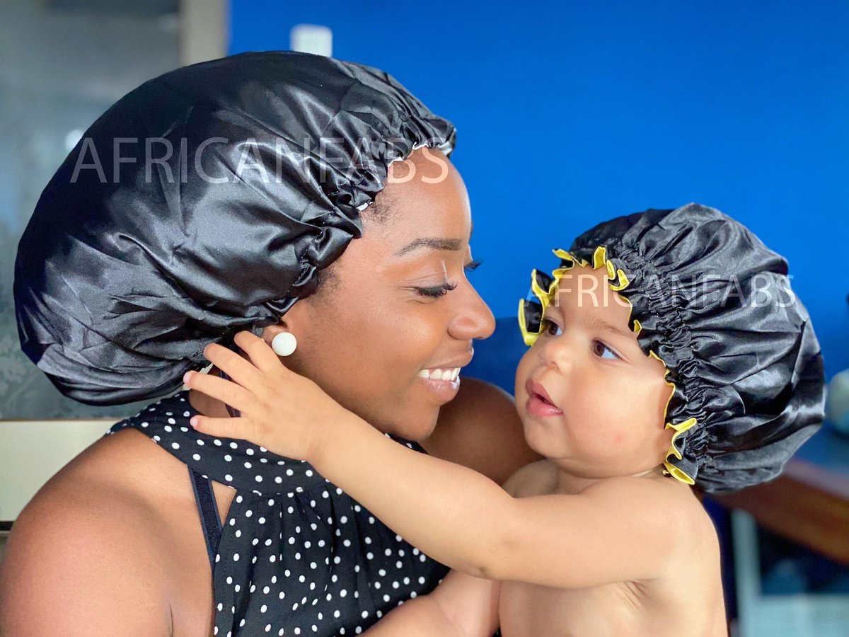 Afabs® Zwarte Satijnen Slaapmuts (Moeder + Dochter / Mommy & Me ) Kinder Hair Bonnet / Haar bonnet van Satijn / Satin bonnet