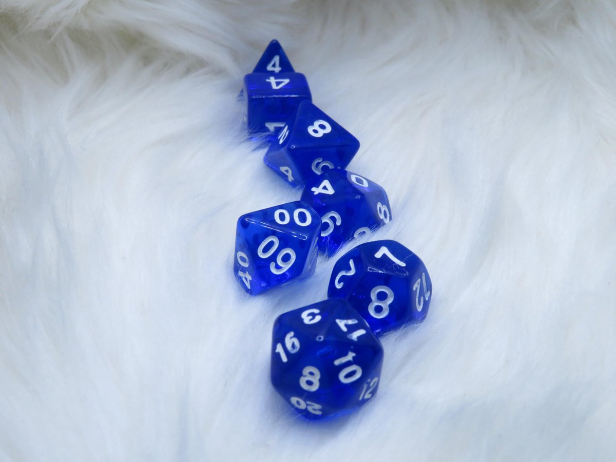 Polyset Dice | Dobbelstenen - Set Van 7 Stuks - Blauw Wit Doorzichtig Transparant| Voor D&D en Andere Rollenspellen | Plastic Dobbelstenen Set voor Dungeons and Dragons | Polyhedral Dice Set