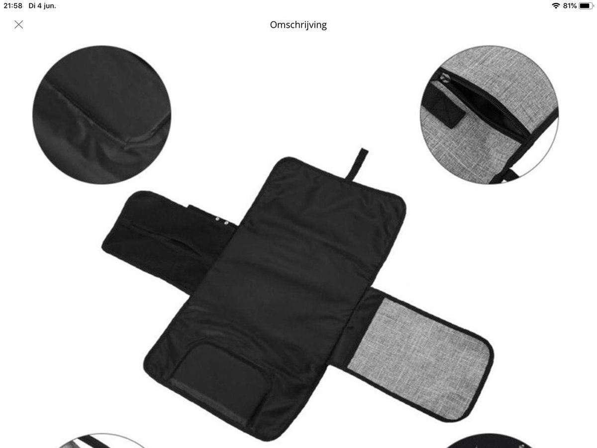 Opvouwbare Aankleedkussen - Verschoningstas - Opvouwbaar verschoningsmatje - Traveltas Baby - Waterdicht - Opvouwbare Luiertas - Compact - Grijs/Zwart - Waterdicht Aankleedkussen - Aankleedkussen voor op Reis