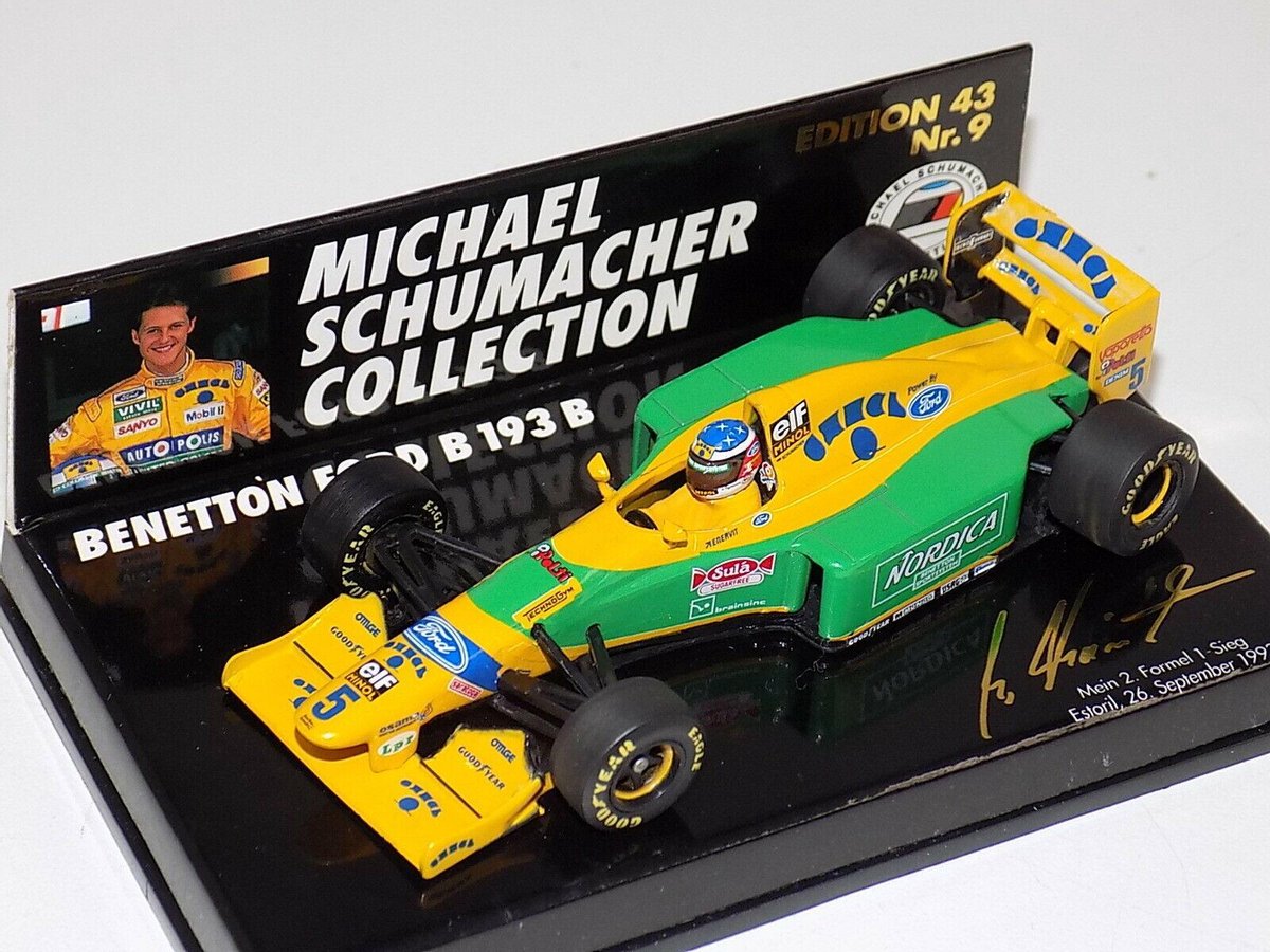 Benetton Ford B 193B (Groen/Geel) (10cm) 1/43 Michael Schumacher Collection MiniChamps - Modelauto - Schaalmodel - Model auto - Miniatuurautos - Miniatuur auto