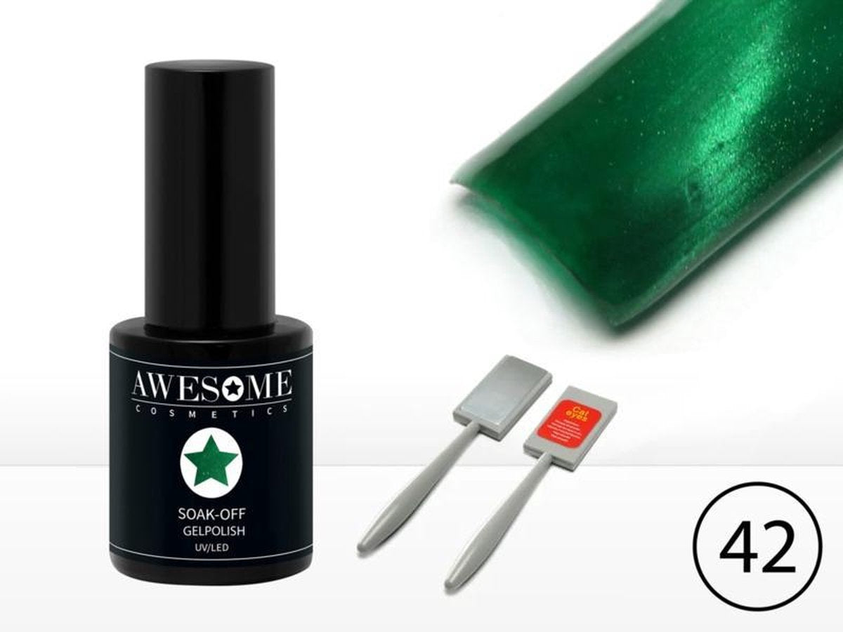 Awesome #42 Cat-Eye  Zee Groen - Blauw Magneet - Magnetic Gelpolish incl. Cat-Eye Magneet stick- Gellak - Gel nagellak - UV & LED