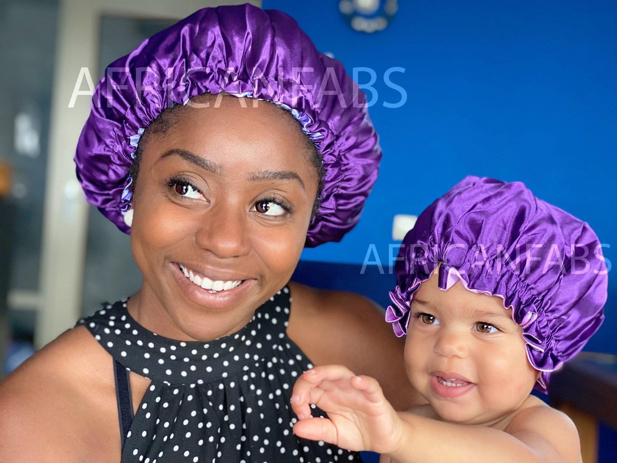 Afabs® Paarse Satijnen Slaapmuts (Moeder + Dochter / Mommy & Me ) Kinder Hair Bonnet / Haar bonnet van Satijn / Satin bonnet