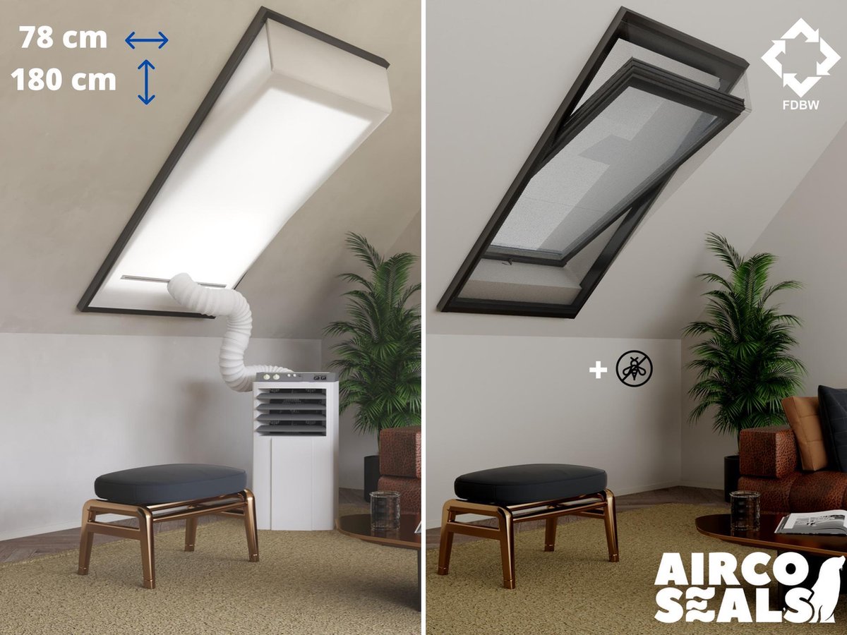 Raamafdichtingskit Mobiele Airco - Met Hor – 78 x 180 cm Velux MK12 | Fakro/Optilight 40 - Dakraam - Airco Slang Afsluiten – Velux Tuimelvenster Oplossing - Dakraam Afdichting