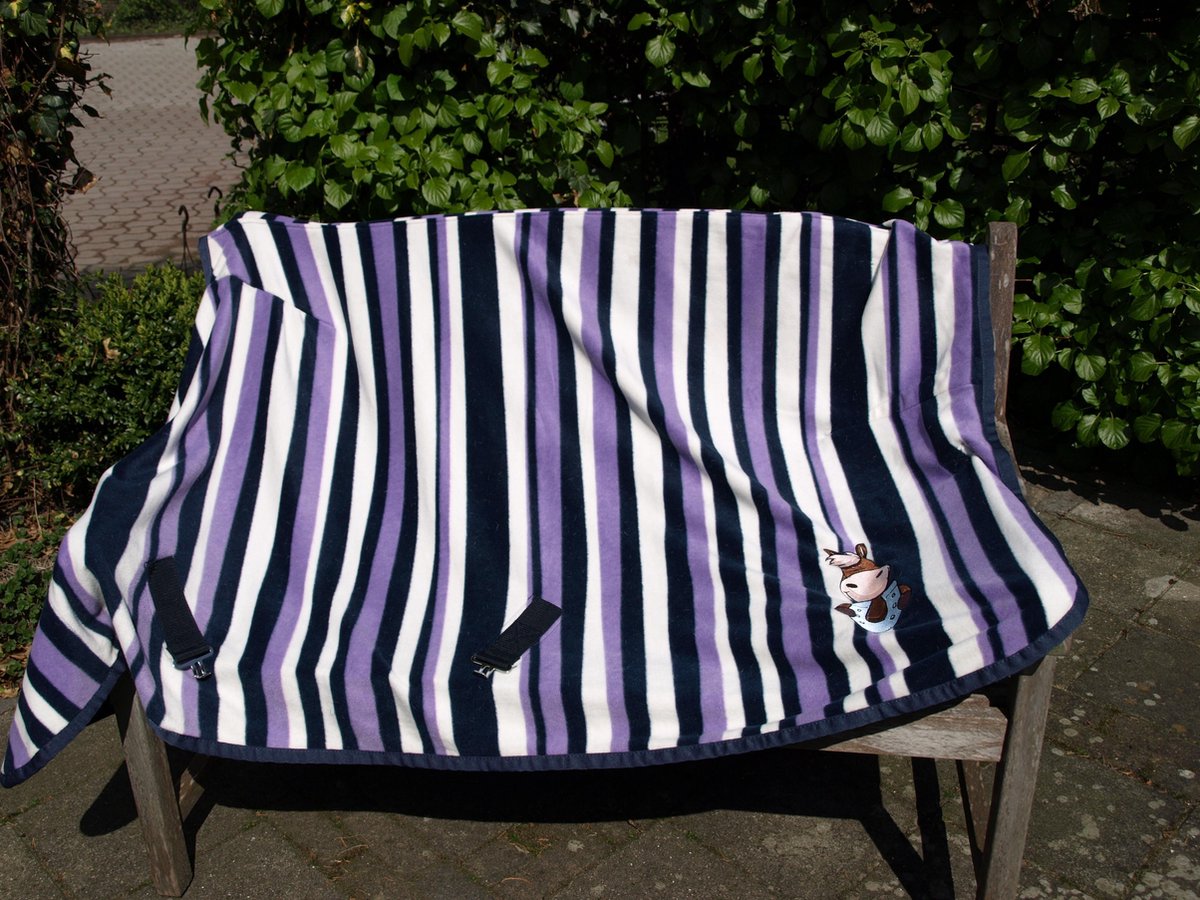 Eskadron - Ponydeken - fleece - gestreept - paars - navy - wit - ponymaat