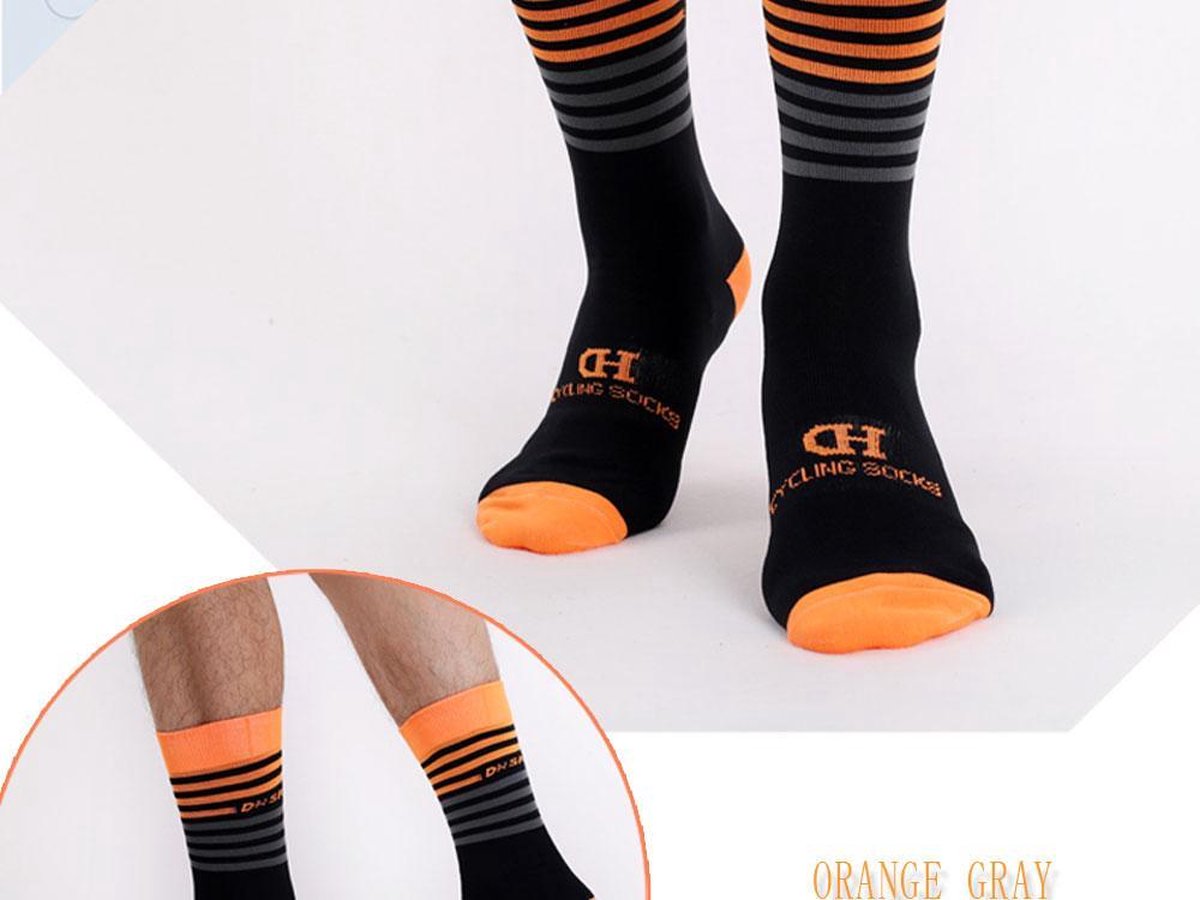 fietssokken oranje zwart grijs