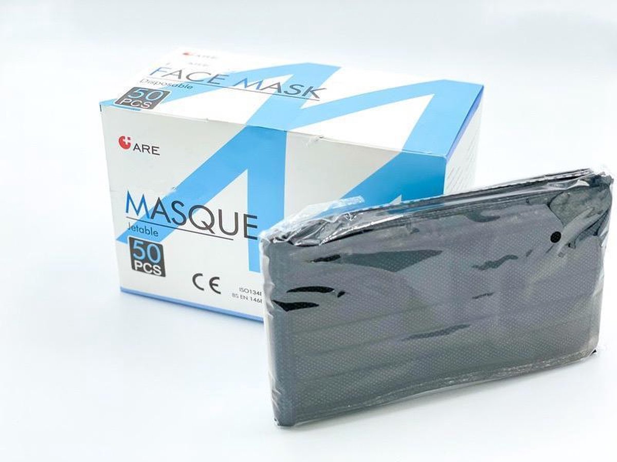 An Phu 50 Stuks 4 Laags Mondkapjes | Wegwerp Mondmasker- Zwart