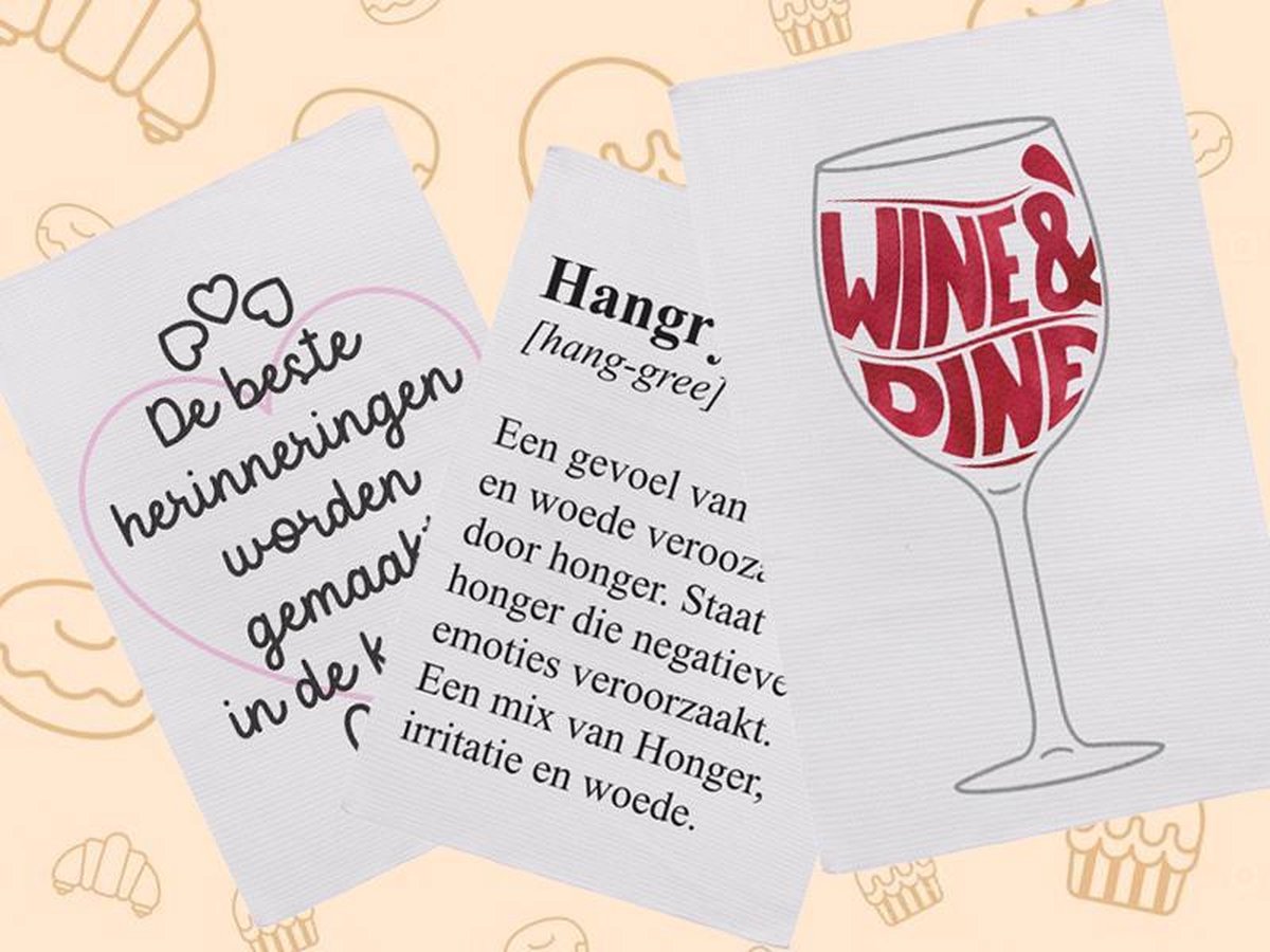 Set van 3 Theedoeken met Leuke Prints 2 - Keukendoeken Set
