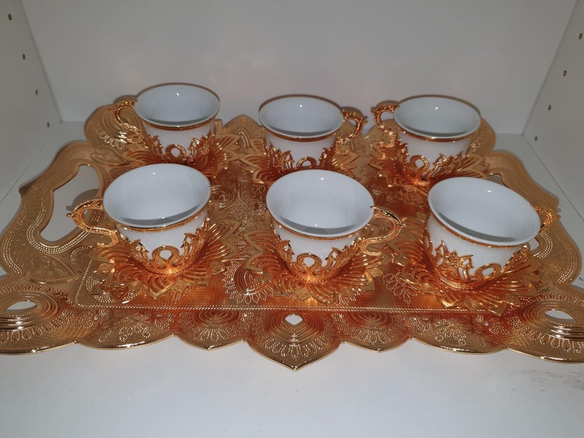 Busem 6 persoons Gold met witte porselein koffieset