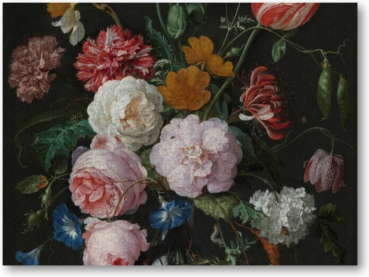 Stilleven met bloemen in een glazen vaas - 500 Stukjes puzzel voor volwassenen - Jan Davidsz - Meesterwerken - Bloemen
