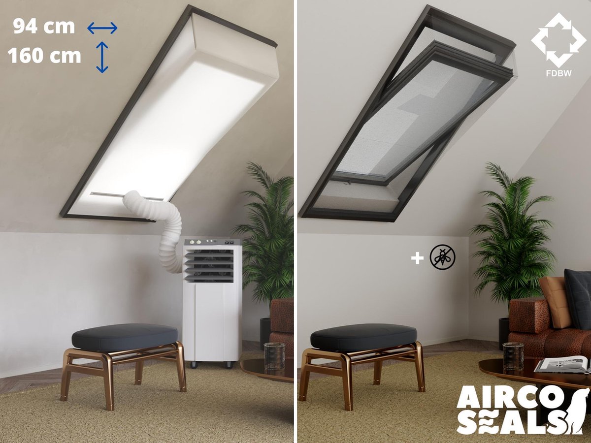 Raamafdichtingskit Mobiele Airco - Met Hor – 94 x 160 cm Velux PK10 | Fakro/Optilight 80 - Dakraam - Airco Slang Afsluiten – Velux Tuimelvenster Oplossing - Dakraam Afdichting