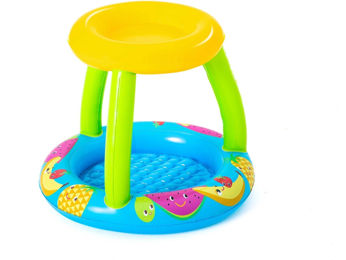 Bestway peuterzwembad - opblaasbaar - 2+ - fruitthema - met schaduwdakje - 91x91cm - PVC - 26l