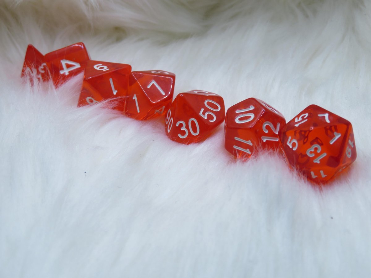 Polyset Dice | Dobbelstenen - Set Van 7 Stuks - Rood Wit Doorzichtig Transparant| Voor D&D en Andere Rollenspellen | Plastic Dobbelstenen Set voor Dungeons and Dragons | Polyhedral Dice Set