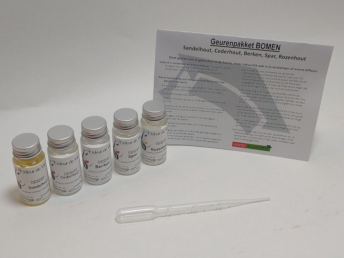 Cadeaupakket Saunageur opgiet: 5x30ml Bomen met minicursus opgieten
