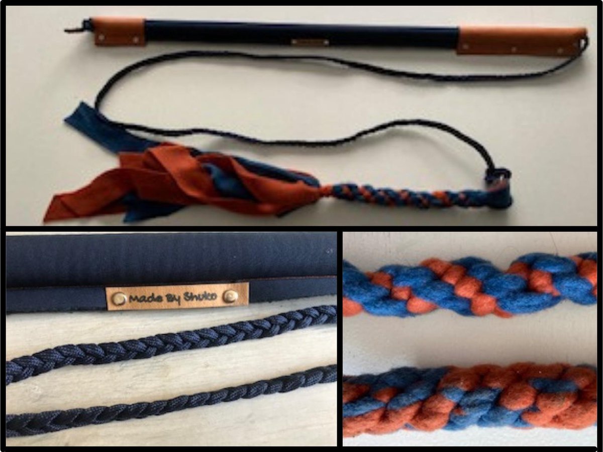 Hondenspeelgoed. Flirtpole maat 1 in de kleuren donkerblauw en bruin. Hondenhengel. Hondentraining. MadeByShuko