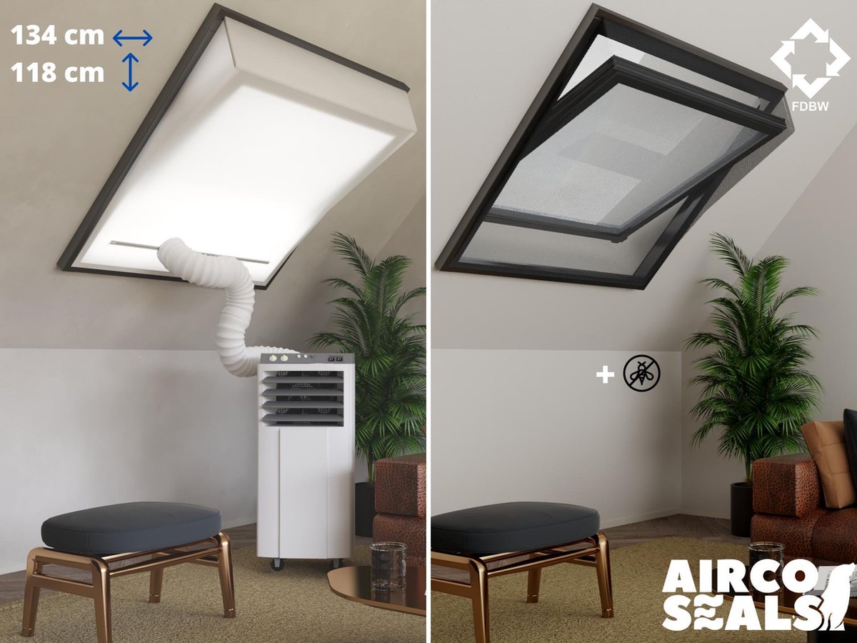 Raamafdichtingskit Mobiele Airco - Met Hor – 134 x 118 cm Velux UK06 | Fakro/Optilight 18 - Airco Slang Afsluiten - Velux Tuimelvenster Oplossing - Dakraam Afdichting