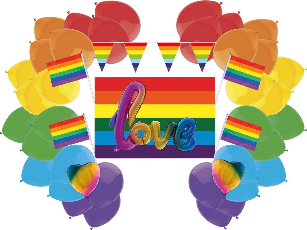 e-Carnavalskleding.nl Feestpakket regenboog Large | Regenboog versiering pakket luxe | Mooie regenboog versierartikelen