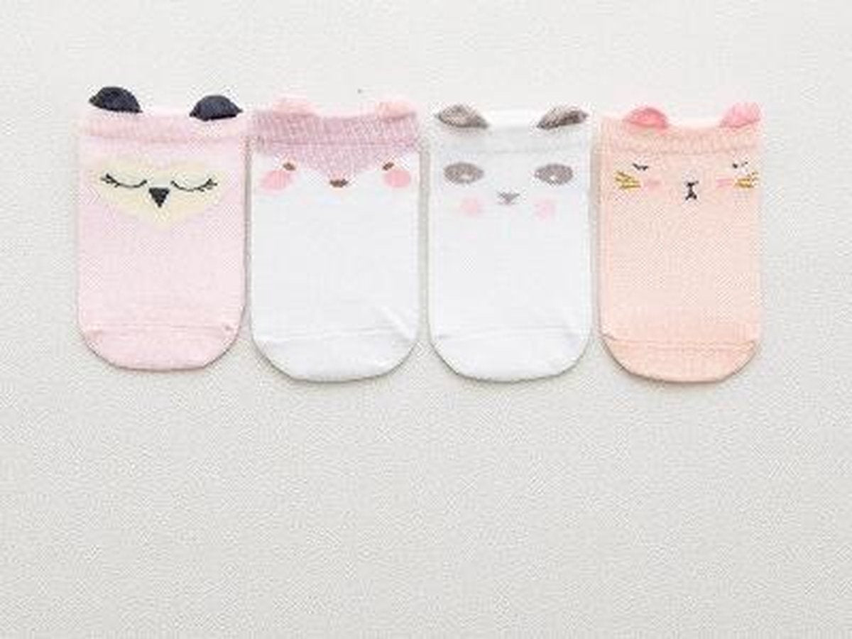 Set 4 paar baby enkelsokjes meisjes panda - dieren | 4 pack sokjes 6-18 maanden