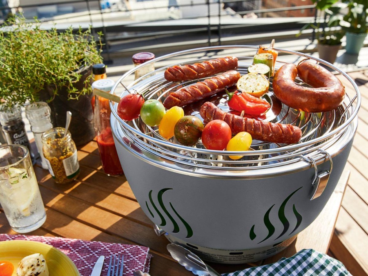 Houtskool BBQ Barbecue Grijs Zwart  - Met Ingebouwde Ventilator - Gemakkelijk barbecueen op Balkon 