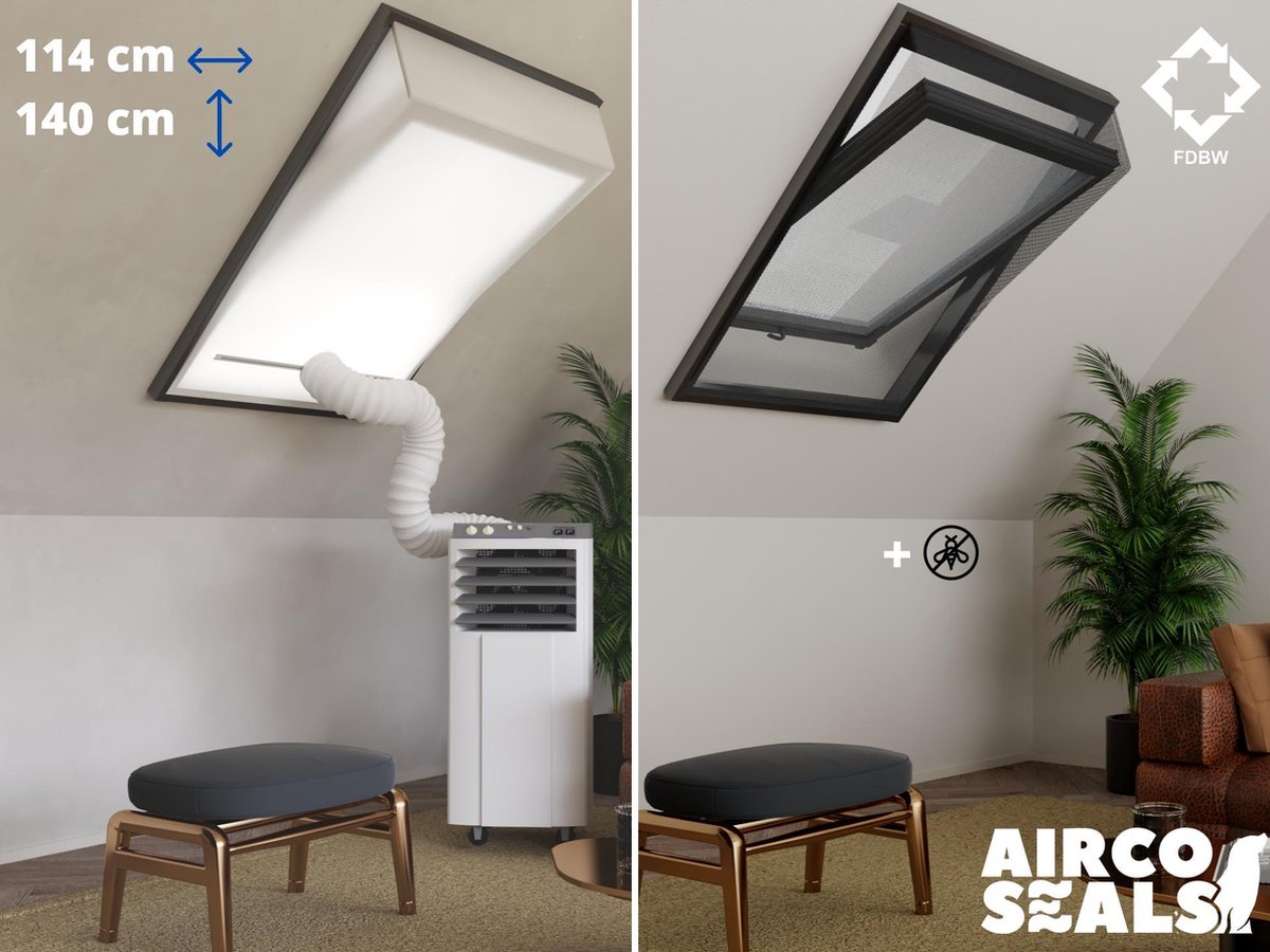 Raamafdichtingskit Mobiele Airco - Met Hor – 114 x 140 cm Velux SK08 | Fakro/Optilight 11 | Roto 11/14 - Airco Slang Afsluiten - Velux Tuimelvenster Oplossing - Dakraam Afdichting