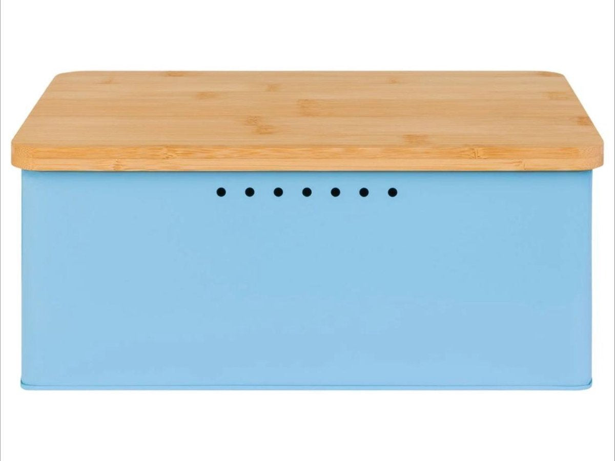 ERNESTO® Broodtrommel Blauw - Vershoudsdoos -  BPA - Vrij - Stevige broodtrommel van metaal met een deksel van bamboe